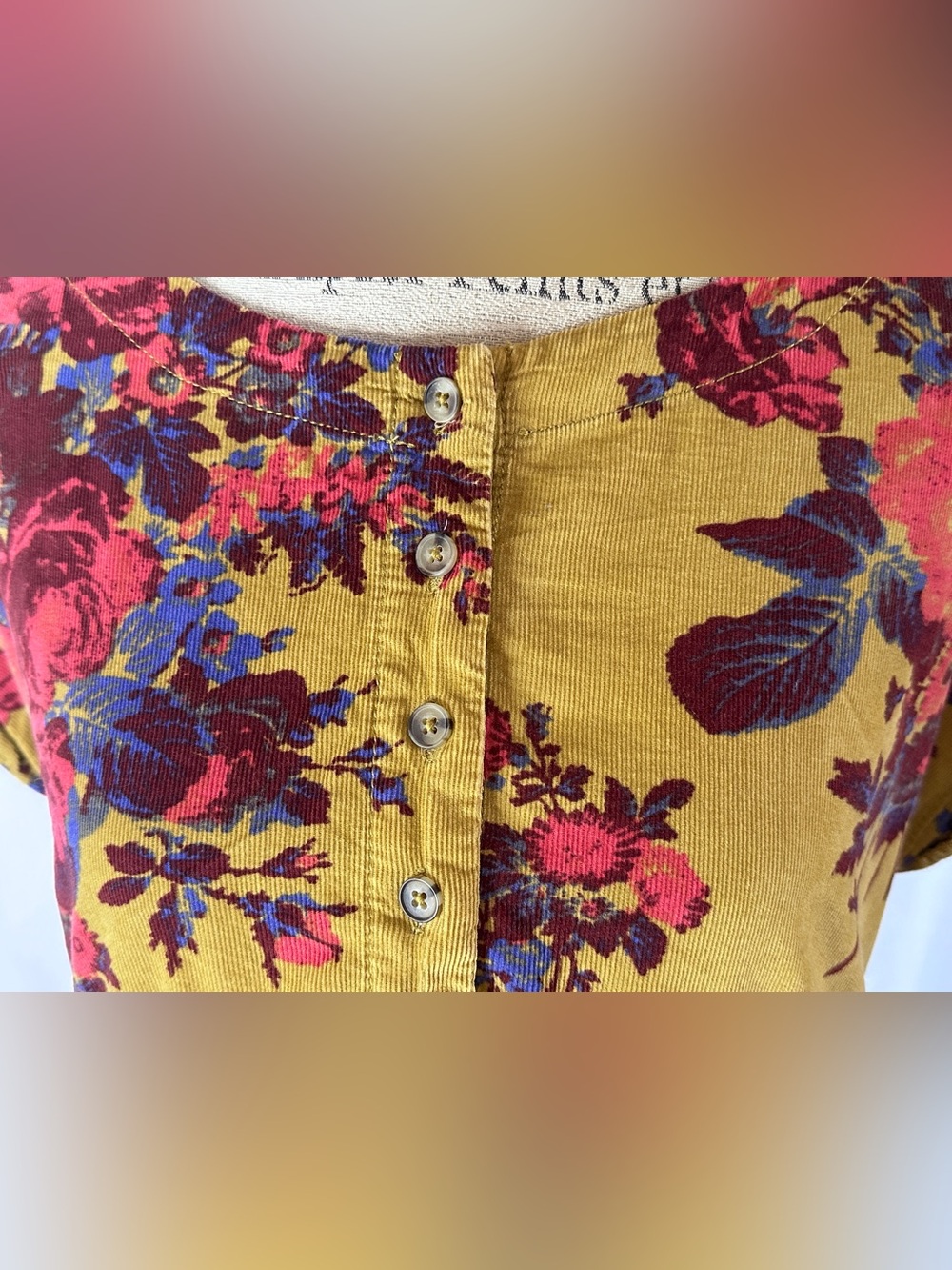 Free People Harper Corduroy Floral Flowy Tiered Short Sleeve Mini Dress M - Picture 7 of 11